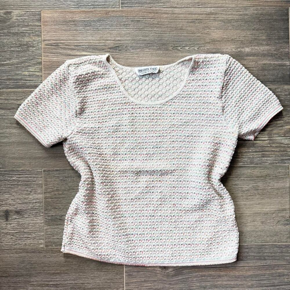 Vintage Private Eyes colorful Knit Short Sleeve Top Medium100% cotton